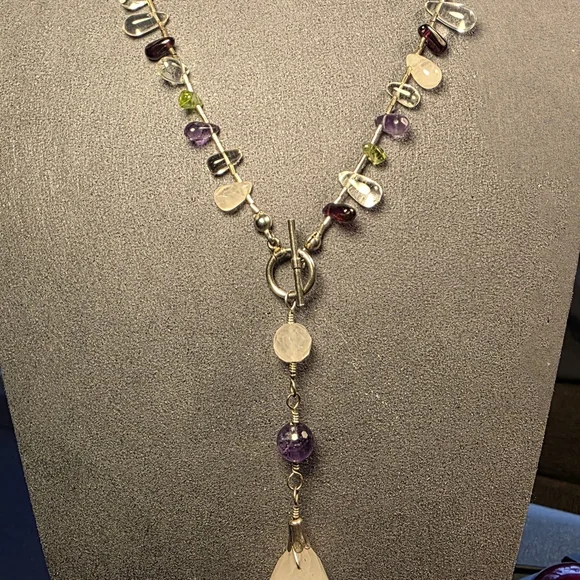 Vintage Sterling Silver Gemstone Pendant Necklace with Quartz Crystal 271 - Picture 9 of 10